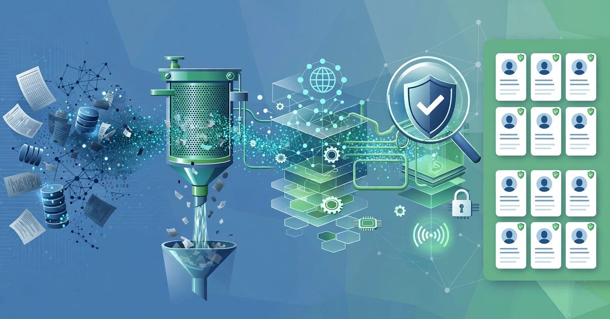 Illustration of the four-step lead list building process: define, source, enrich, verify