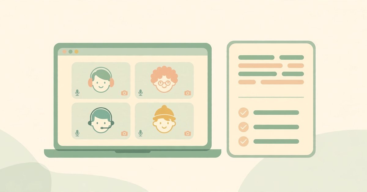 AI meeting notes tool transcribing a video call and listing action items