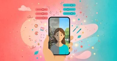 Smartphone showing a photo before and after editing with an AI photo editor app