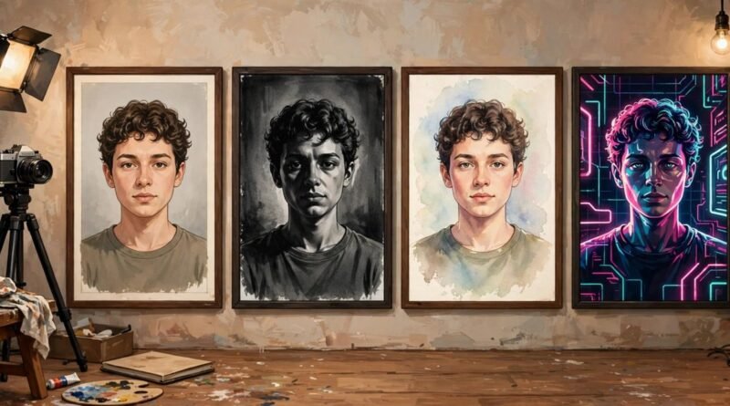 One selfie transformed into many different portrait styles using ChatGPT prompts