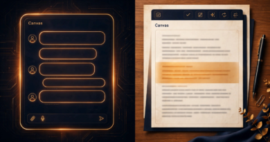 ChatGPT Canvas side by side editing workspace with chat panel and document panel
