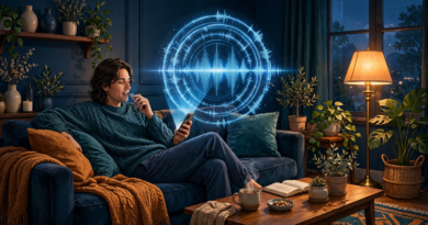 Person talking to ChatGPT Advanced Voice Mode on a smartphone at home