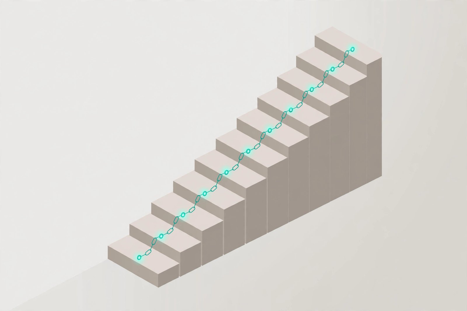 Isometric illustration of timeline bars with ascending link nodes showing different link building timeframes