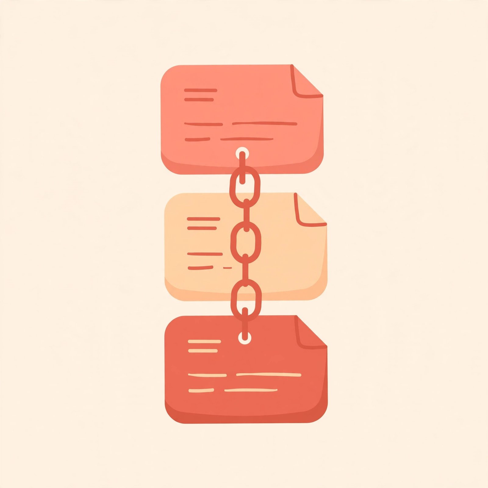 Flat vector illustration of stacked documents connected by a chain link, representing link placements
