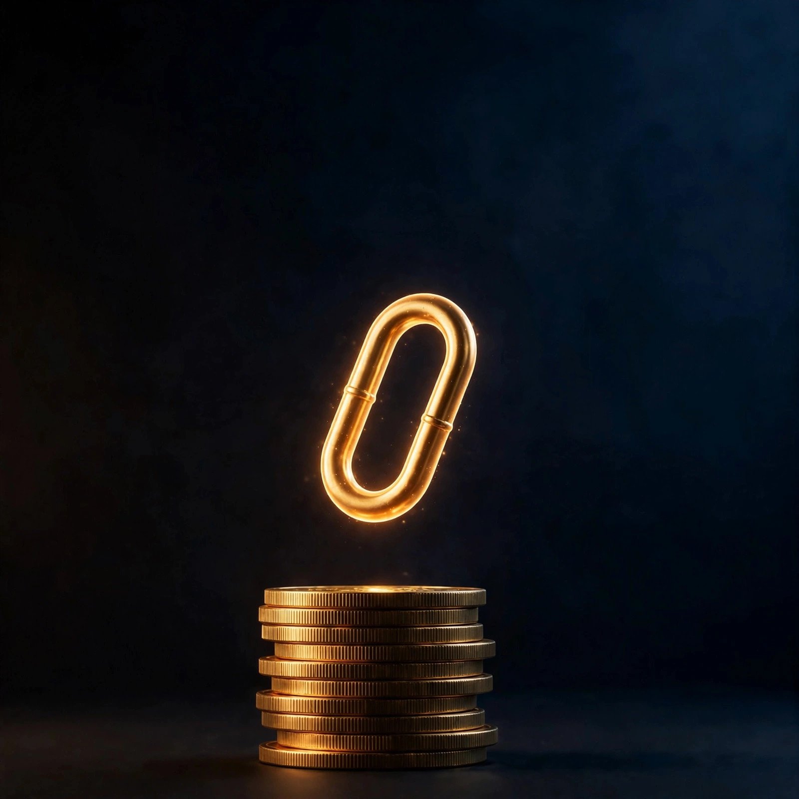 Link insertion vs guest post: a glowing chain link rising above gold coins, representing the value of earned links