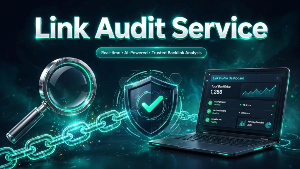 Link audit service analyzing a backlink profile dashboard