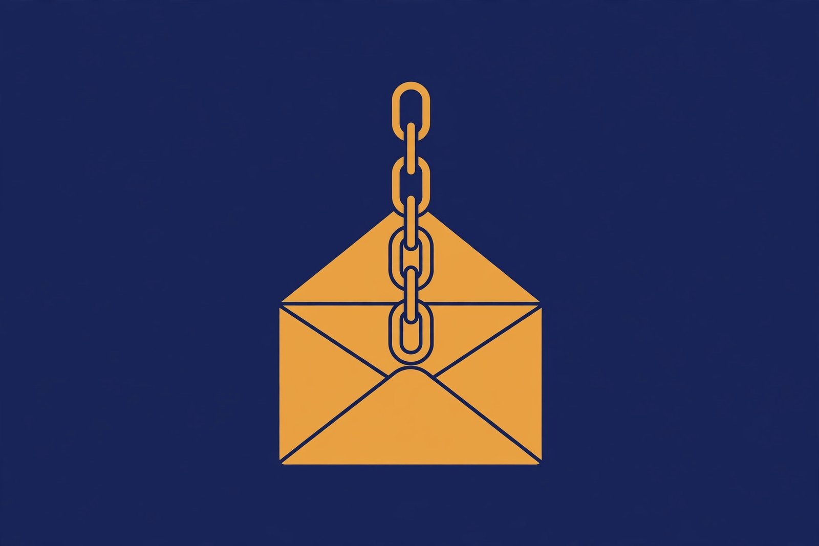 Duotone minimal illustration of an envelope with a chain link symbol rising from it